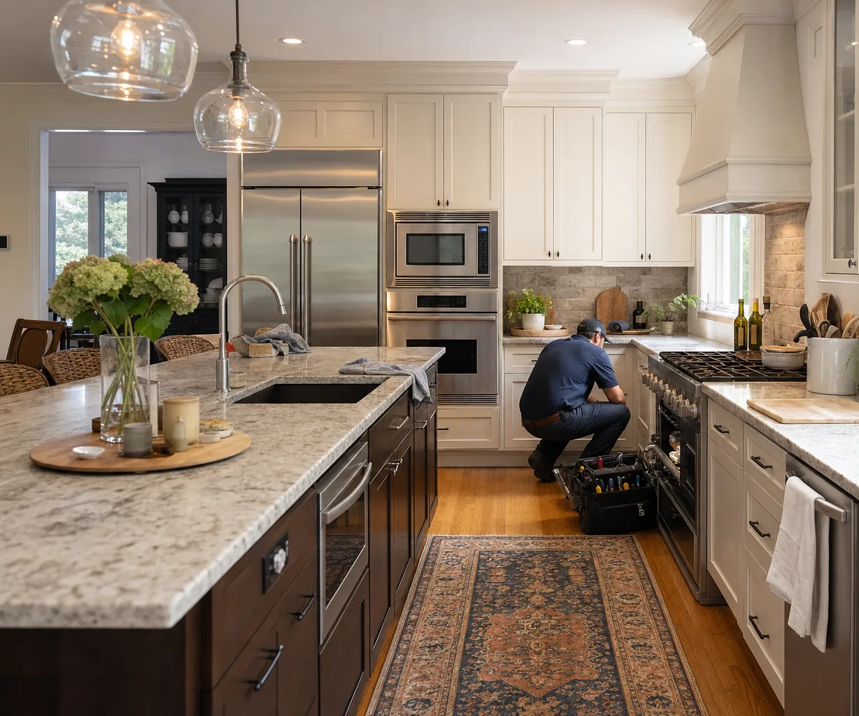 A luxury kitchen with built-in stainless appliances on a same-day visit